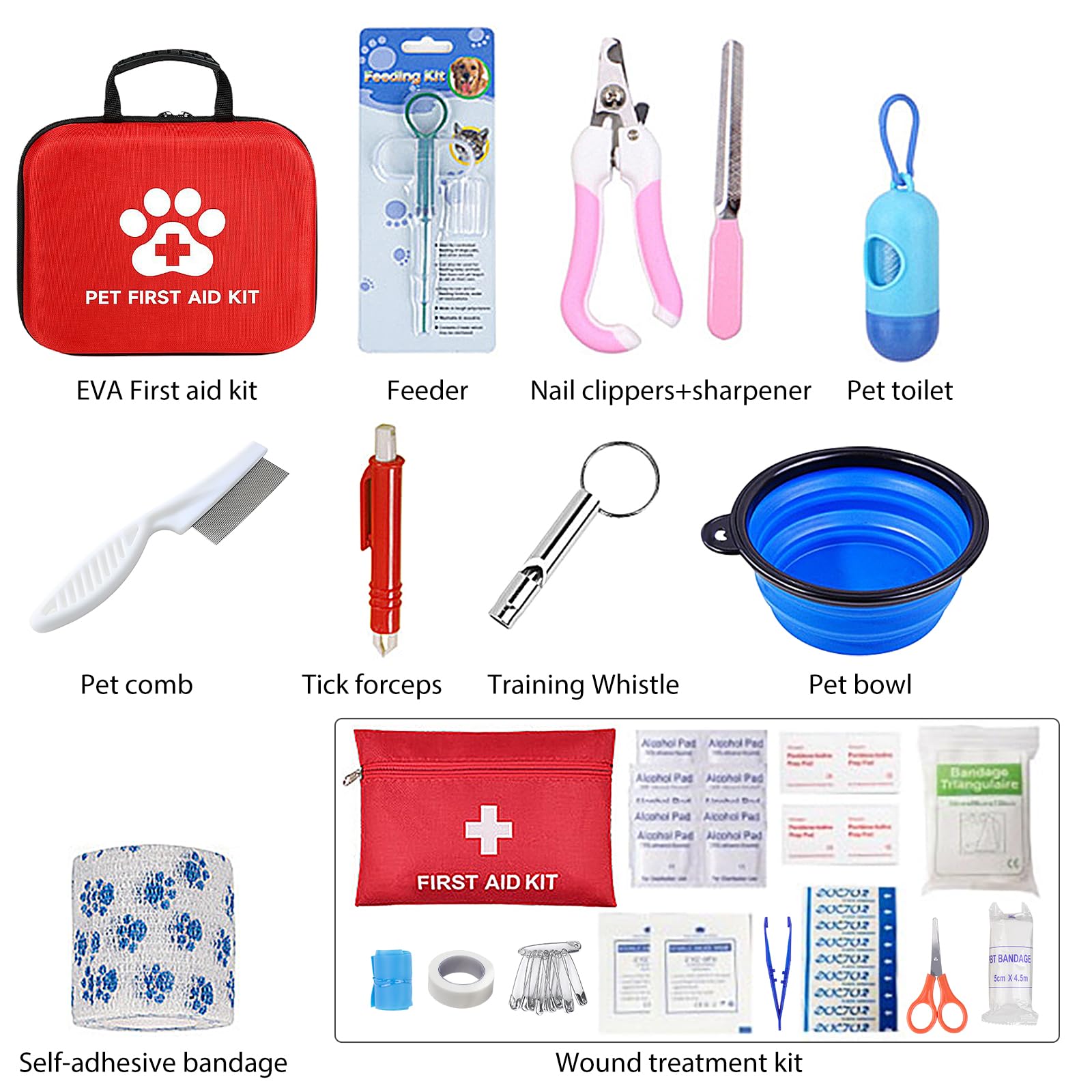 Botiquin de Primeros Auxilios 12 Pcs, Mascota Botiquín de Primeros, Mini Kit Primeros Auxilios, Bolsa Primeros Auxilios Portátil, Gatos, Conejos, Animales Pequeños, Cuidado del Hogar