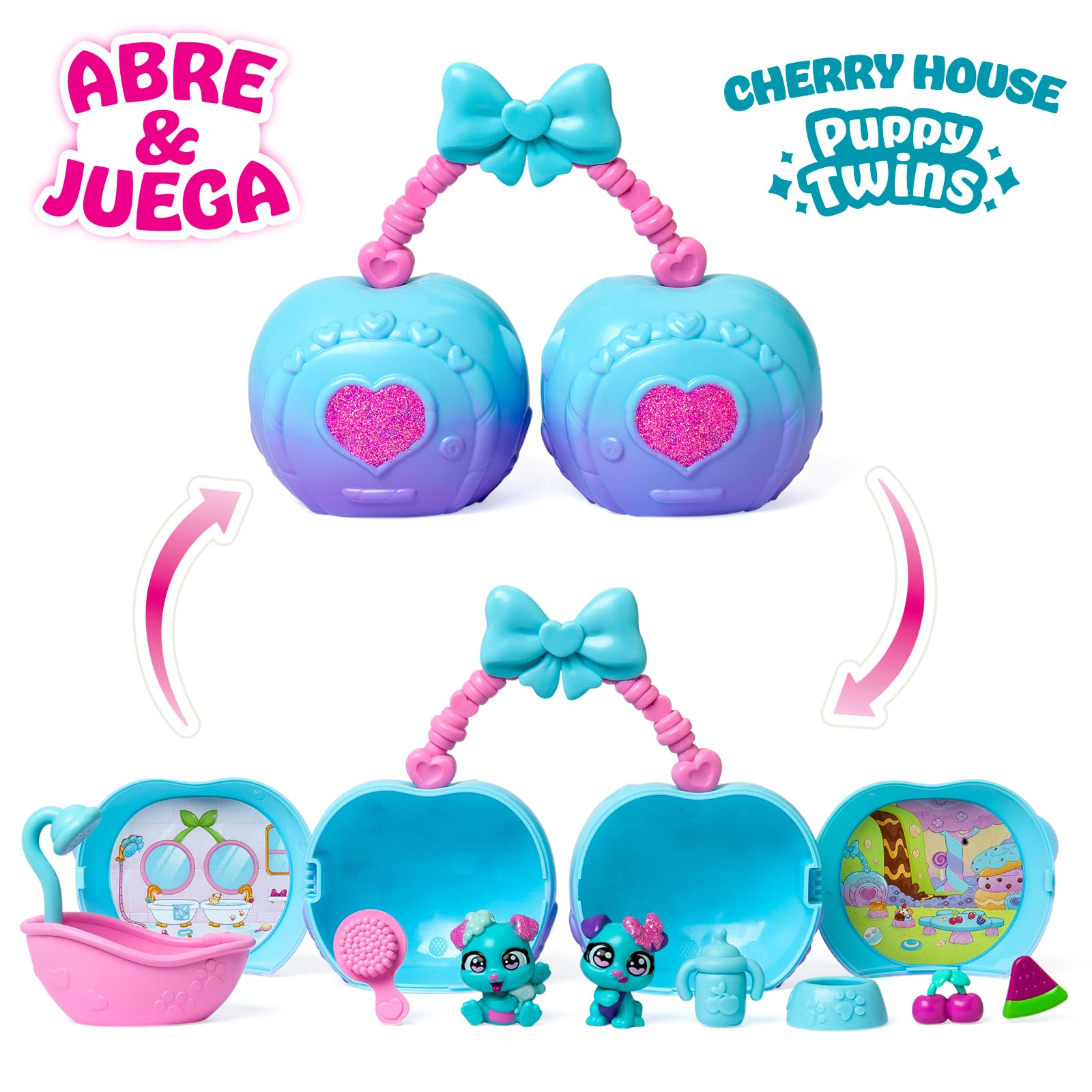 Cherry Pets – Cherry House Puppy Twins. Casita en Forma de Cereza: Incluye 1 Cherry House, 2 Gemelos exclusivos y 6 Accesorios — view 2