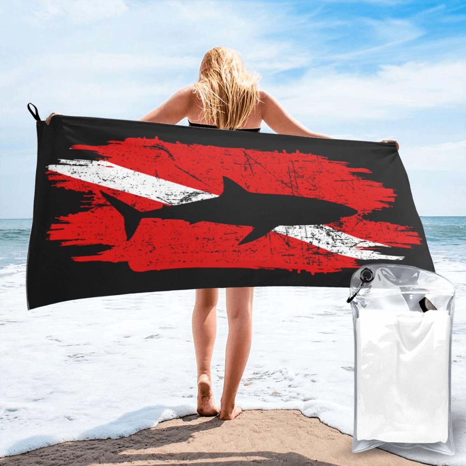 HACXZ Vintage Vintage Shark Dive Absorbent Beach Towel Microfiber Beach Towel Lightweight 31.5"X63"