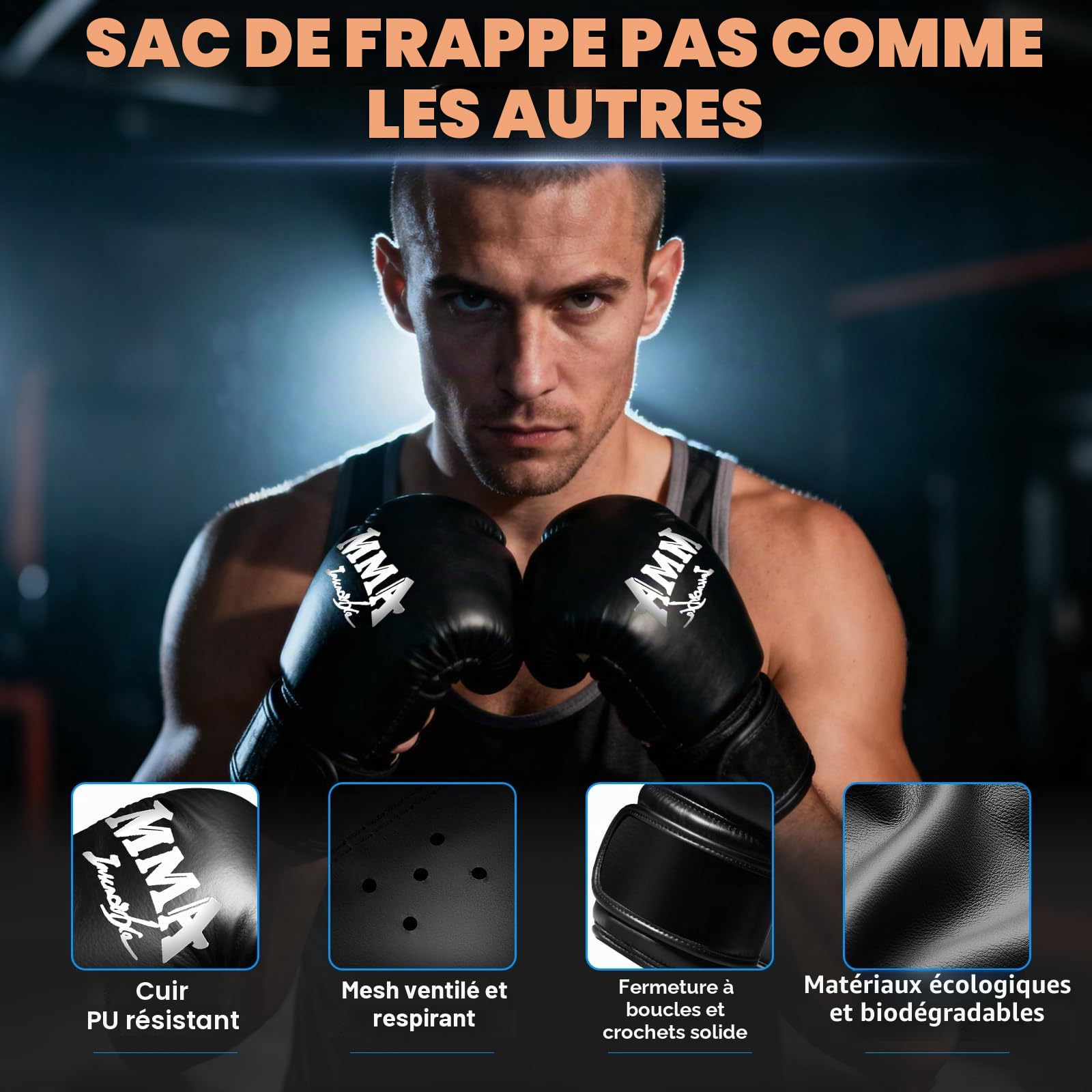 NZQXJXZ Sac de Frappe Adulte 180cm, Sac de Boxe Autoportant avec Gants de Boxe, Pompe, Corde à Sauter et Balle de Réflexe, Sac de Frappe Gonflable pour Hommes pour Entraînement Muay Thai MMA Fitness