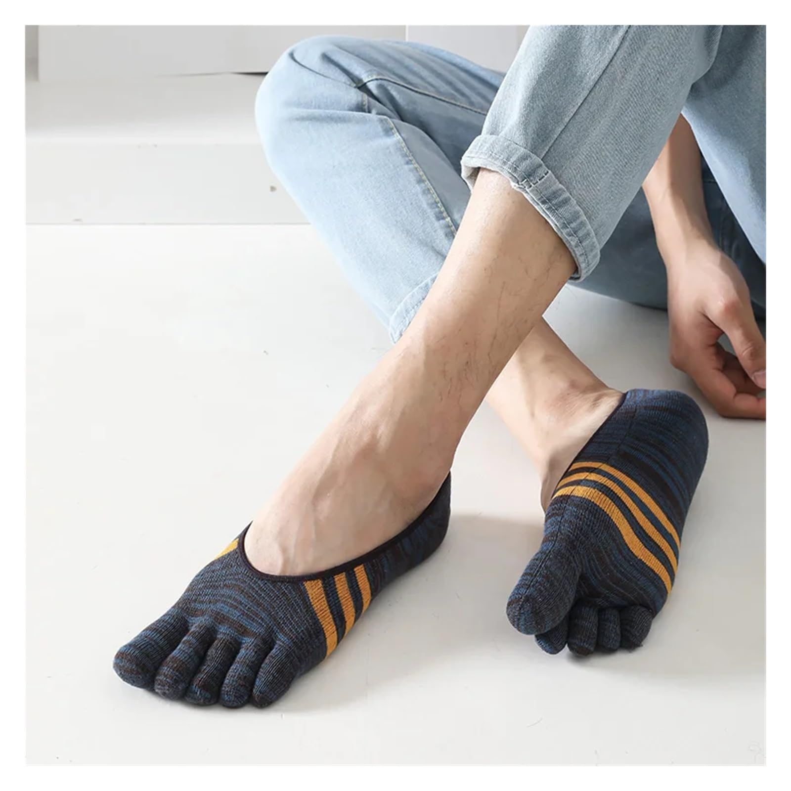 Five Fingers 5 Paia Calzini Estivi Con Punta Invisibile Strisce Colorate In Cotone Da Uomo Sottili Morbidi Bocca Superficiale Traspiranti A Dita per Uso Quotidiano