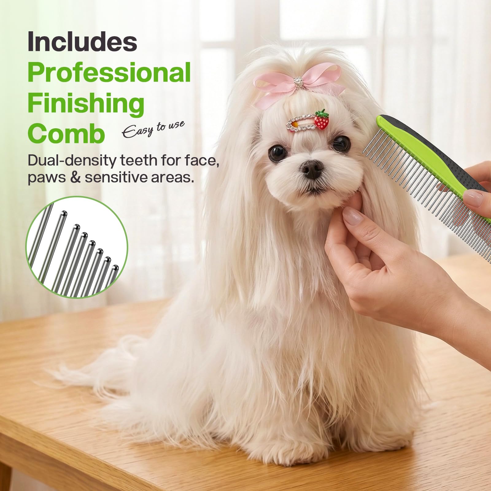 pecute Spazzola per Cani Gatti Pelo Lungo, Pettine Professionale con Pettine in Acciaio Inossidabile, Togliere Pelo Morto e Nodi, Sottopelo Cardatore per Cane Pelo Lungo Gatti(Verde)