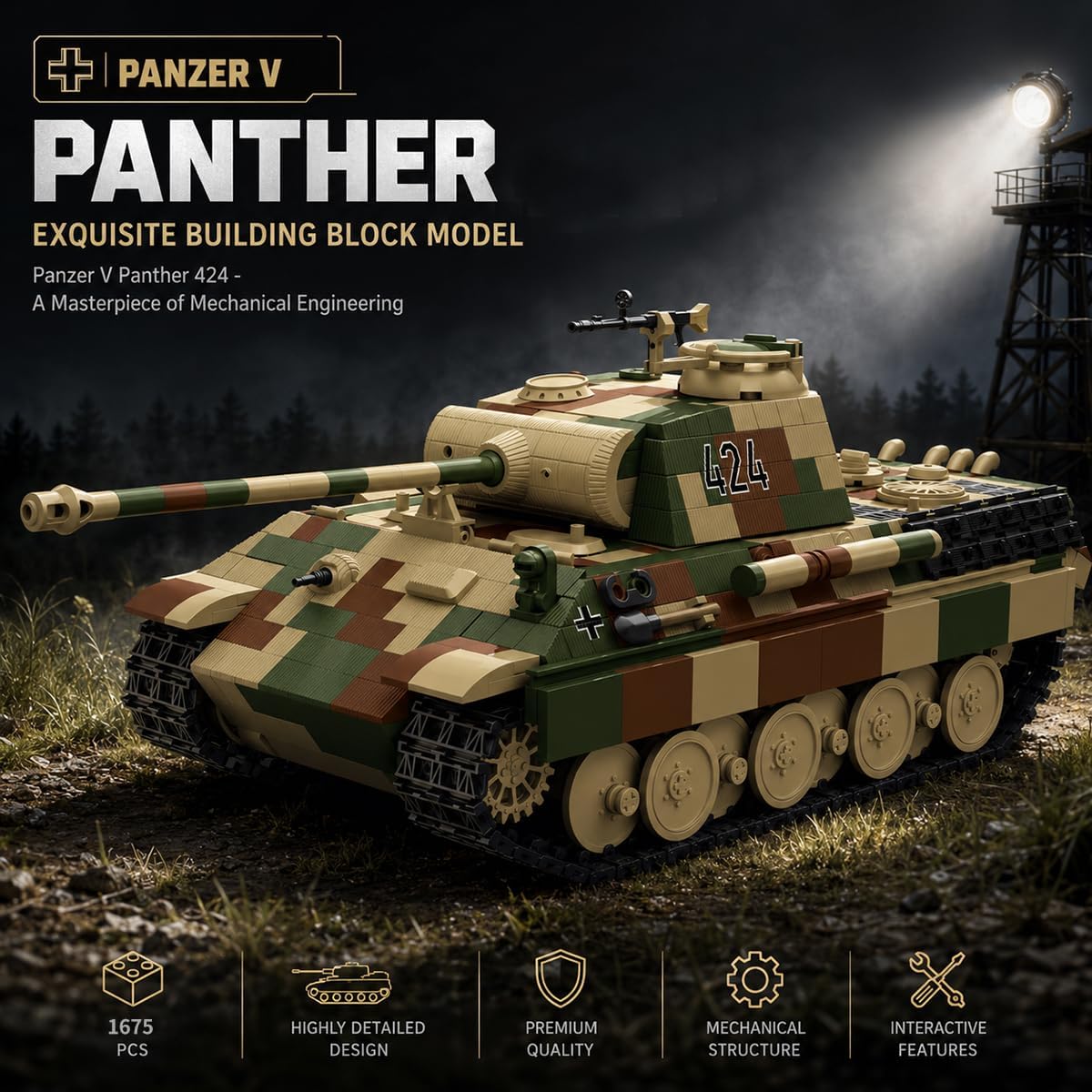 Militär Panzer Bausteine Bauset, 1675PCS WW2 Militär Leopard Panzer Modell Klemmbausteine, MOC Schwer Tank Modell Bausteinset, Hauptkampfpanzer Modellbausatz Konstruktions Set, Geschenk für Erwachsene