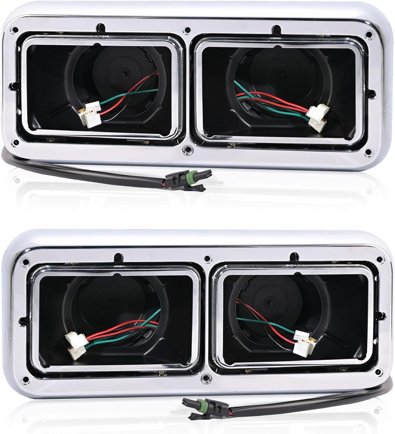 Chrome Headlight Housing Base With Wire Harnesses Compatible with Kenworth T400 T600 T800 W900 K100 C500, Peterbilt 378 379 Headlamp Set Left and Right Side Semi Truck Accessories