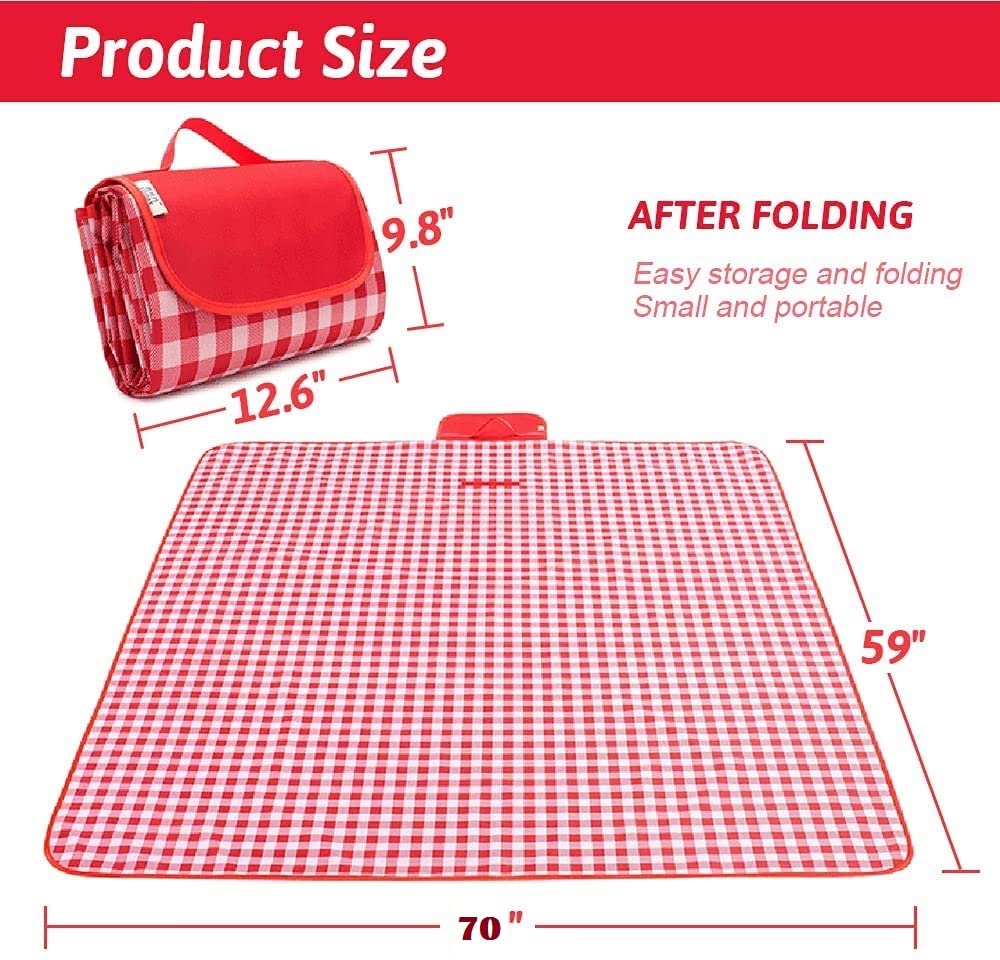 JAMUNESH ENTERPRISE 600D Oxford Fiber,Pvc Picnic Blanket Outdoor,Extra Large Beach Blanket Waterproof Sandproof,70" x 59" Foldable Washable Picnic Mat (Solid Co),Rectangular 1