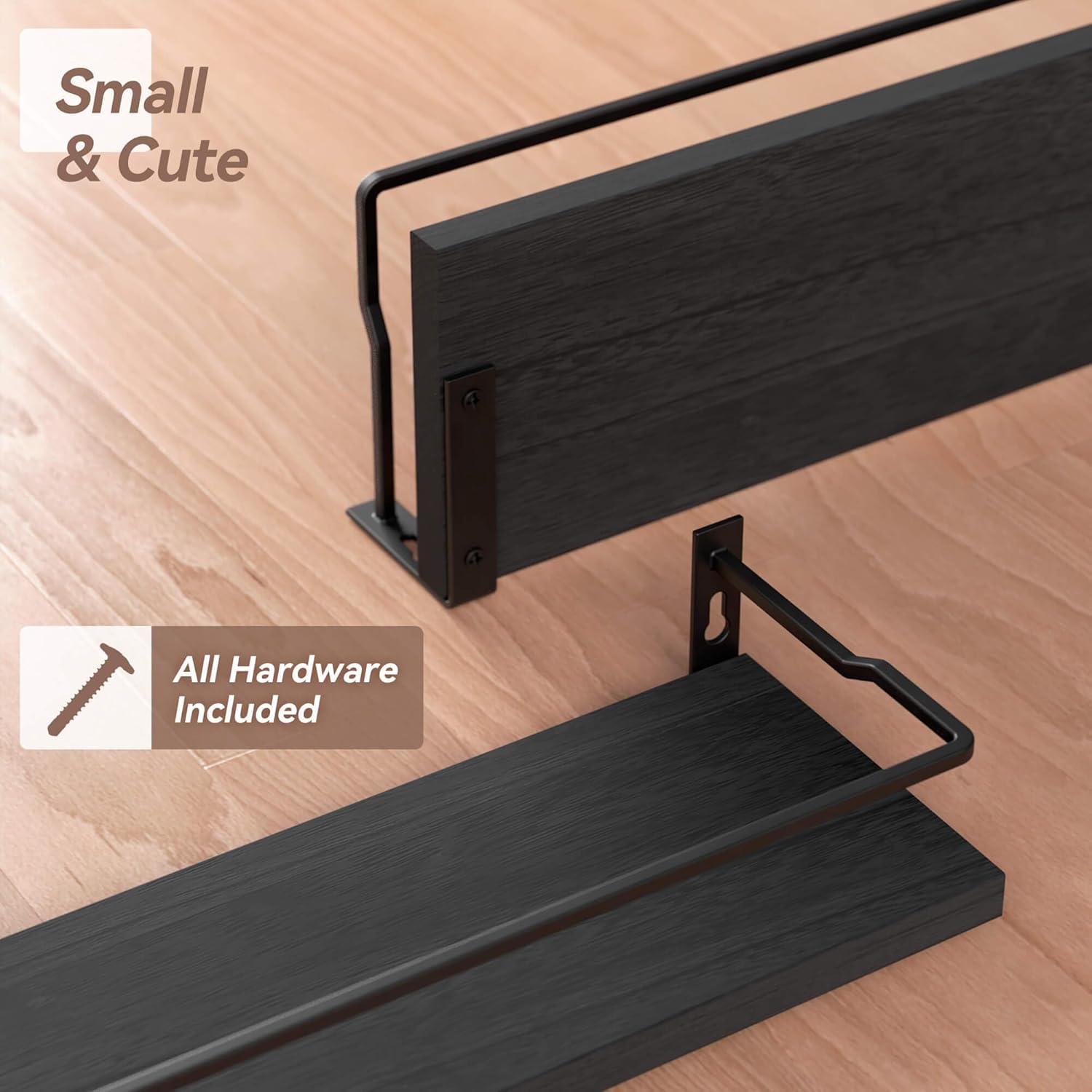 RICHER HOUSE Black Bathroom Shelves, Guard-Rail Floating Wall Shelf for Bathroom Decor Small Wall Mounted Wood Shelf - Image 4