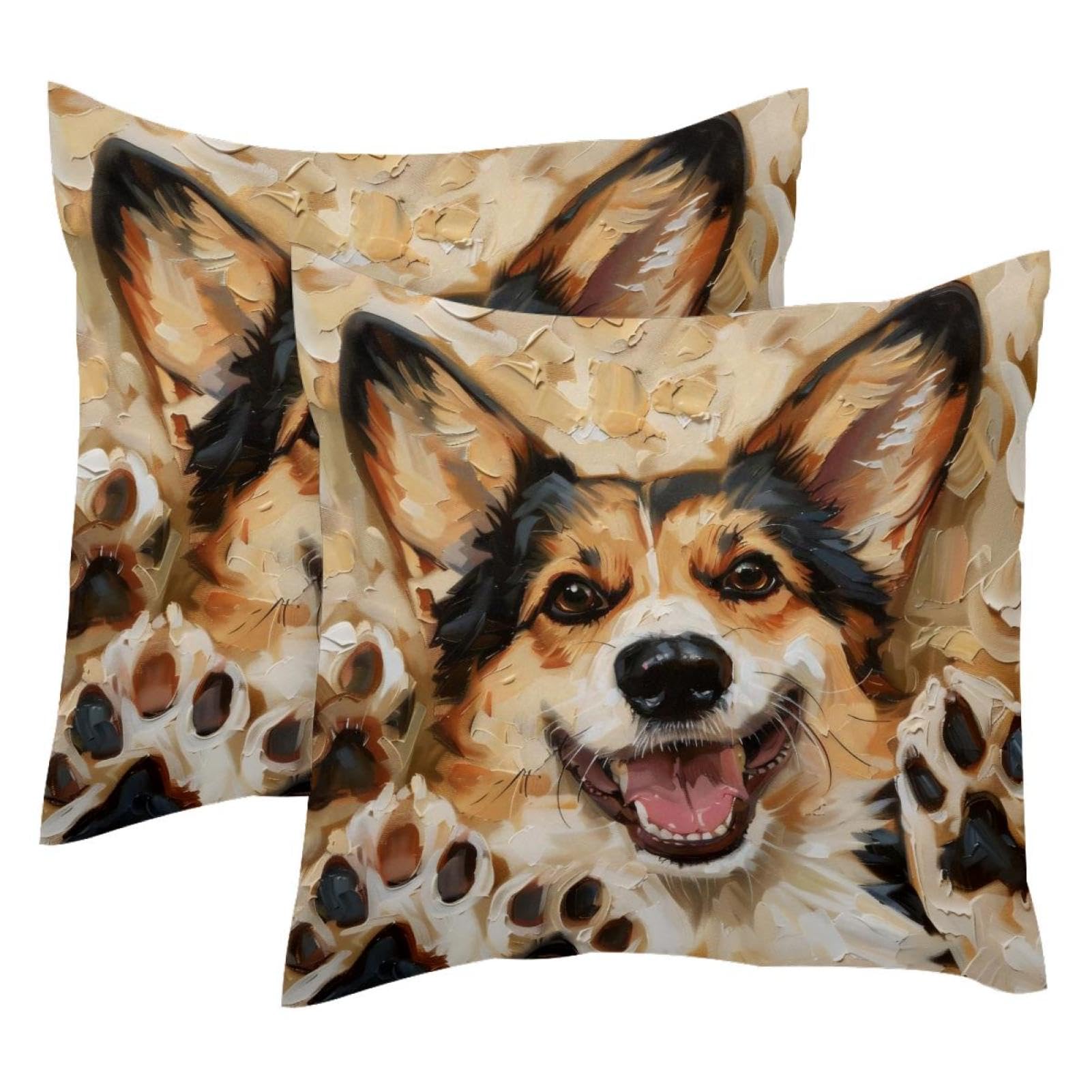 Housses de coussin décoratives Corgi en velours 50 x 50 cm motif chien lot de 2