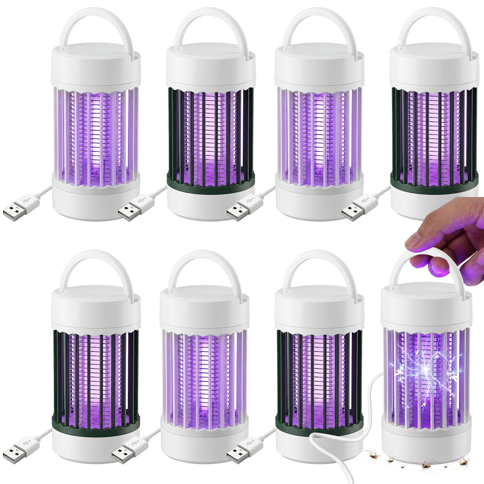 Insektenvernichter für den Innenbereich, USB-betriebene Mückenvernichter-Lampe mit 365 nm UV-Licht, tragbare Fruchtfliegenfalle für Zuhause, Schlafzimmer, Küche, Büro, Mückenmotten, 8 Stück