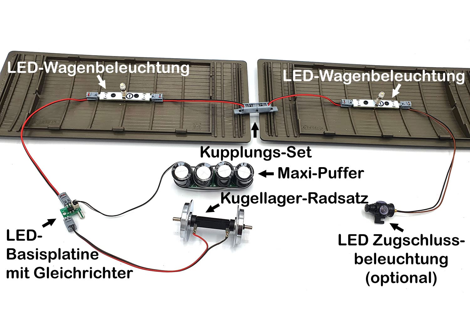 Radsatz 35 mm kugelgelagert stromführend aus Edelstahl - Integrierter Stromabnehmer - Wie 36165 - Gartenbahn Spur G Zubehör (4 Stück)