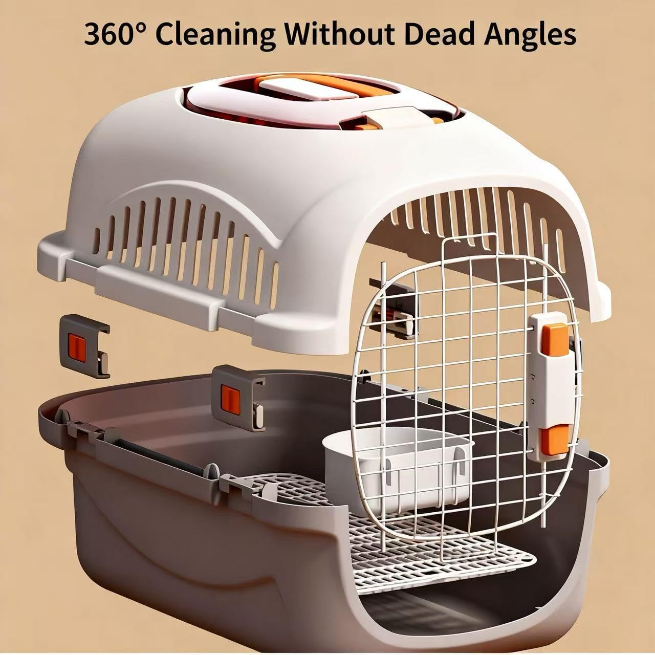 Hard Cat Carrier Top Load Sturdy Plastic Pet Travel Kennel with Roof Petting Hatch Metal Wire Door,360°Ventilation Hard Shell Crate Two-Door Plastic Pet Kennel,Portable for Cats Small Dogs (Orange)