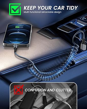 Coiled USB to USB C Cable 0.35-1m Short Retractable USB C 6A Fast Charging Cable Cord, Type C Lead Spiral Cables for Car USB, Compatible with Samsung Galaxy/Huawei/Xiaomi/Oneplus/Lg/Htc/Sony/Android