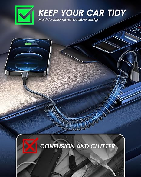 Coiled USB to USB C Cable 0.35-1m Short Retractable USB C 6A Fast Charging Cable Cord, Type C Lead Spiral Cables for Car USB, Compatible with Samsung Galaxy/Huawei/Xiaomi/Oneplus/Lg/Htc/Sony/Android
