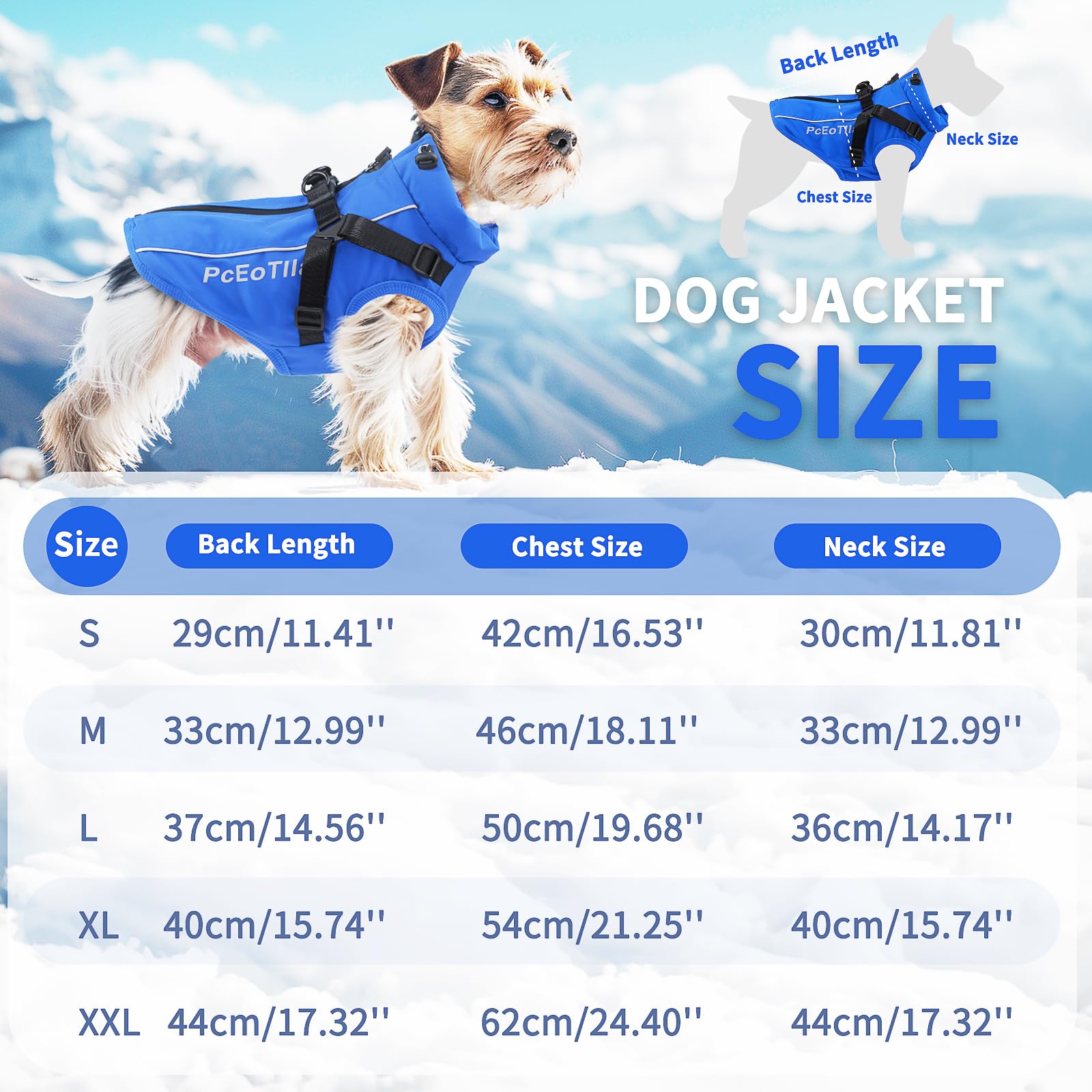 PcEoTllar Waterproof Dog Coat for Small Dogs Warm Reflective Jacket with Harness for Winter Skiing Costume Cotton Dog Sweater - Image 3