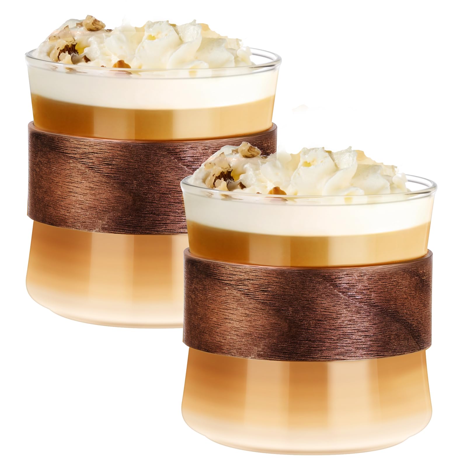 ParaCity Espresso Cups Set of 2 with Wooden Ring, High Borosilicate Espresso Shot Glass, Clear Small Expresso Shots Cup, Espresso Accessories (12 Fluid Ounces)