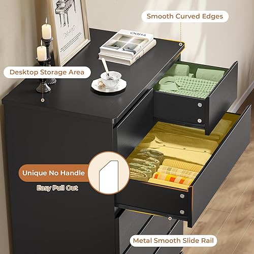 Miniatura 3 de DICTAC Cómoda alta negra para dormitorio con 6 cajones, cómodas y cajoneras altas de 43.9", organizador moderno de madera para armario y gabinete de