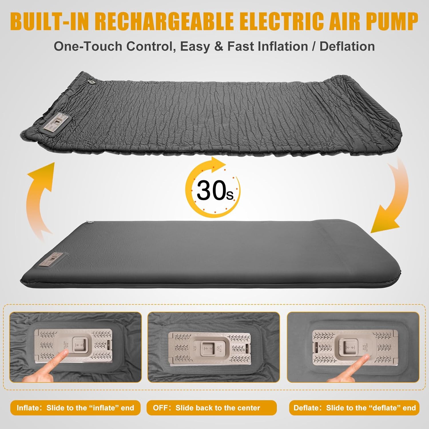 Self Inflating Sleeping Pad with Electric Pump, 3.14" Ultra-Thick Memory Foam Camping Mattress Pad with Pillow Fast Inflating in 30s,9.5 R-Value Insulated Camping Pad for Camping Car Travel, LightGrey - Image 2