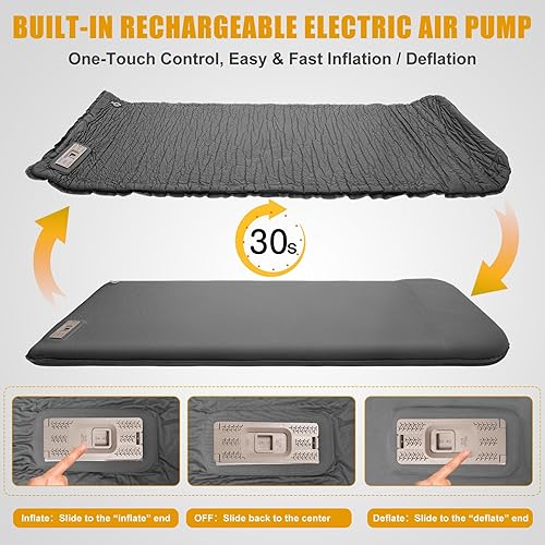 Miniatura 2 de Colchoneta de dormir autoinflable con bomba eléctrica, 3.14 pulgadas de espuma viscoelástica ultra gruesa para acampar con almohada que se infla