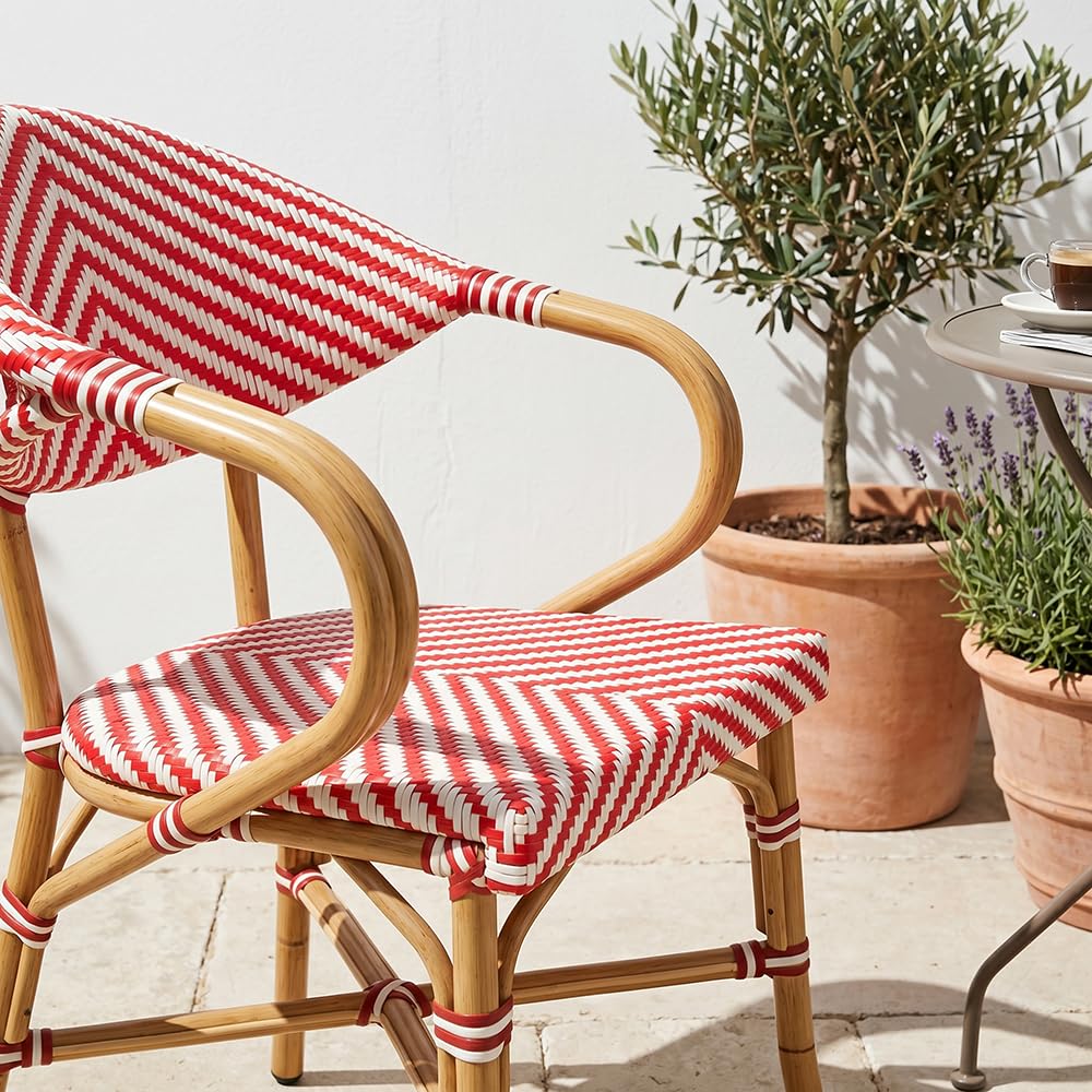 EME Sillón Bistró París Color Rojo - Estructura Resistente y Duradera de Aluminio y Asiento de textilene. Apilable. Sillón para Hostelería, Eventos y Jardín.