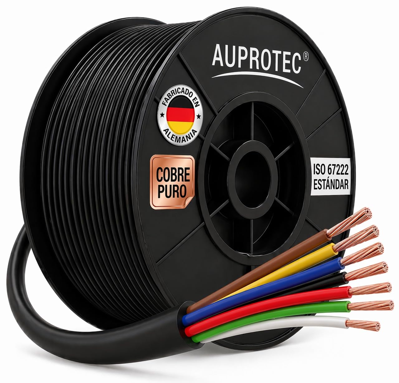 AUPROTEC 1.5mm² - 7 conductores, 20m cable eléctrico redondo I aislamiento de PVC de pared fina DIN ISO 6722 I FLRYY cable automotriz para coche, remolque y caravana