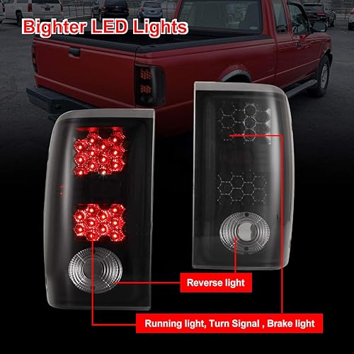 Miniatura 6 de Nixon Offroad Luces traseras para Ford Ranger 2001, 2002, 2003, 2004, 2005, excluyendo los modelos STX, lentes ahumados (ahumados)