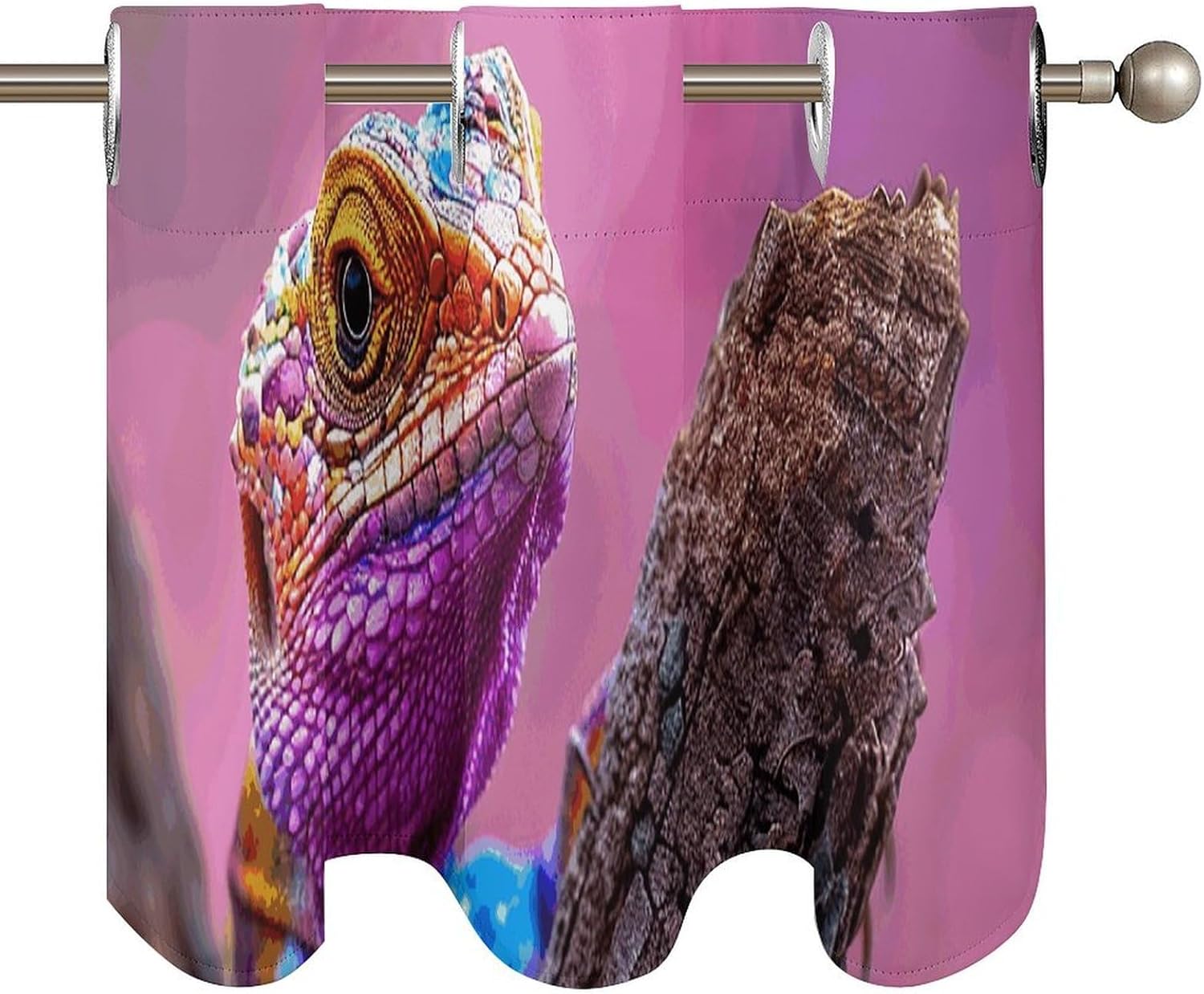 Lizard on The Branch Valance for Windows, 2 Pack Kitchen Curtains Modern Home Decor, Soft Blackout Window Curtains for Living Room & Bedroom, 18 X 52 Inch