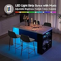 Vista 5 de ONBRILL Mesa completa de mesa de isla de cocina de 61 x 31 pulgadas con espacio de almacenamiento, toma de corriente y luces LED, mesa de comedor