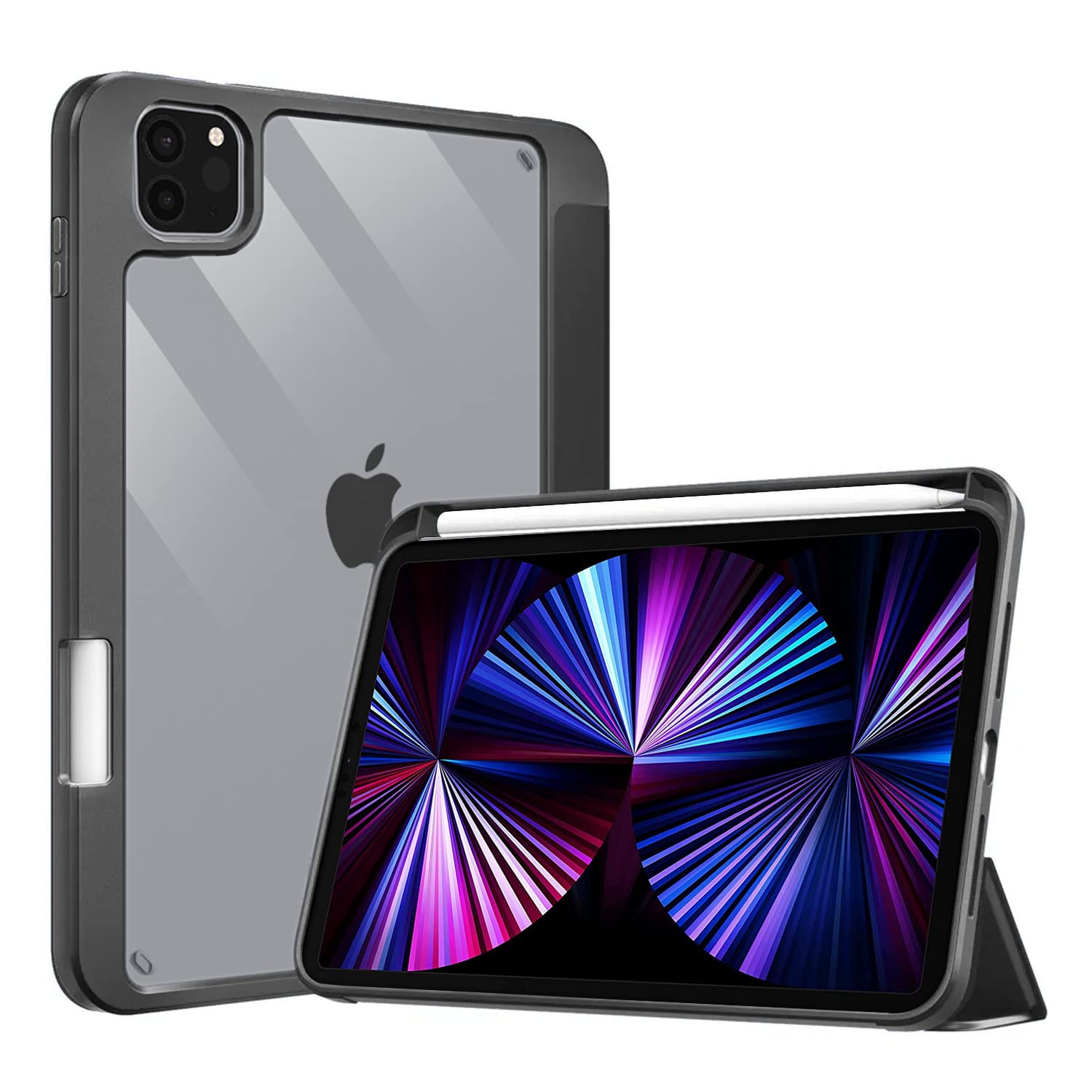 Pikkme Smart Trifold Back Flip Cover Case Stand for Apple iPad Pro 11 inch 2022/2021 4th/3rd Gen | Transparent Back with Pencil Holder (Black) (B0BSFFNRFQ) Amazon Price History, Amazon Price Tracker