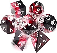 Vista 9 de Haxtec Juego de dados DND azules, dados de resina de borde afilado, copos dorados con estuche de dados D&D, dados para juegos de rol RPG