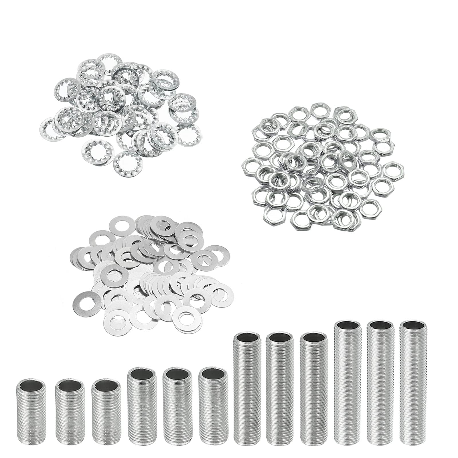 YOKIVE 84 Pack Lamp Pipes Kits, 1/8IP Threaded 4 Size Rod Hexagon Fastener Assortment with Lock Nuts Washers, Great for Ceiling Lights