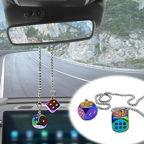 Dados colgantes creativos con puntos, dados de metal, colgante de espejo retrovisor para automóvil, accesorios para decoración interior del