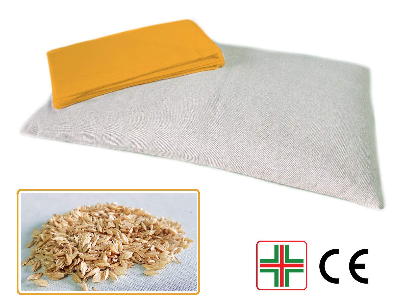 SOGNI D'ORO -cm. 40 x 60- Guanciale Ortopedico Cuscino per Letto con Imbottitura Naturale in Pula di Farro Triticum Dicoccum Depolverizzata completo di Federa Lavabile in 100% Cotone