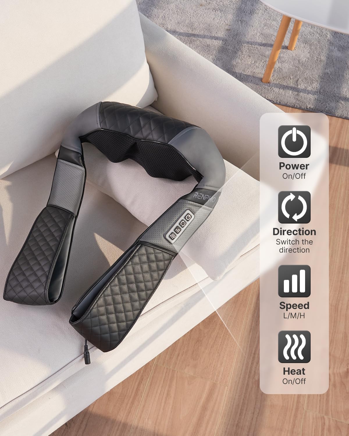RENPHO Masajeador de Cuello y Hombros con Calor, Shiatsu Masajeador Cervical y Espalda, 3D Rotación, Masaje Eléctrico de Tejido Profundo, Relajación para Cuello y Hombros en Casa, Oficina o Coche