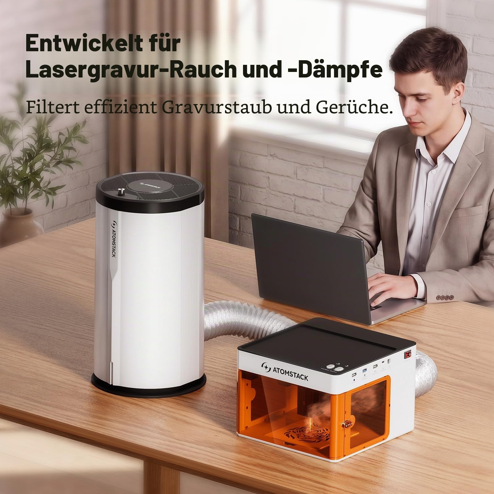 ATOMSTACK D3 Luftreiniger, Austauschbare Filter,Rauchreiniger für Laser Grviermaschine, 7-Schicht Filtersystem Air Purifier, HEPA-Luftreiniger-Filter-Set