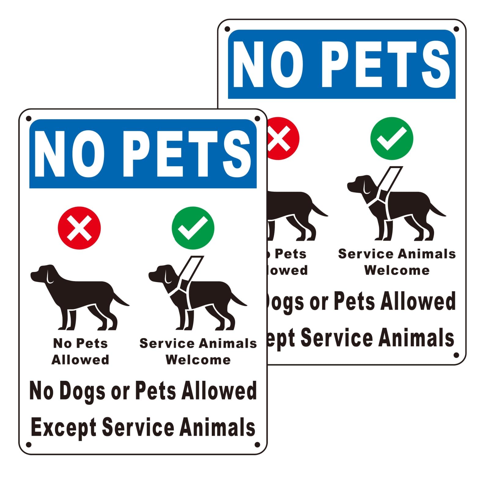 (2 Pack) No Pets Allowed Sign, No Dog Signs - 12"x 8" Inch Aluminum No Pet Signage, Waterproof for Outdoor Use - Easy to Install with Pre-Drilled Holes for Restaurant, Apartment and Business (Blue)