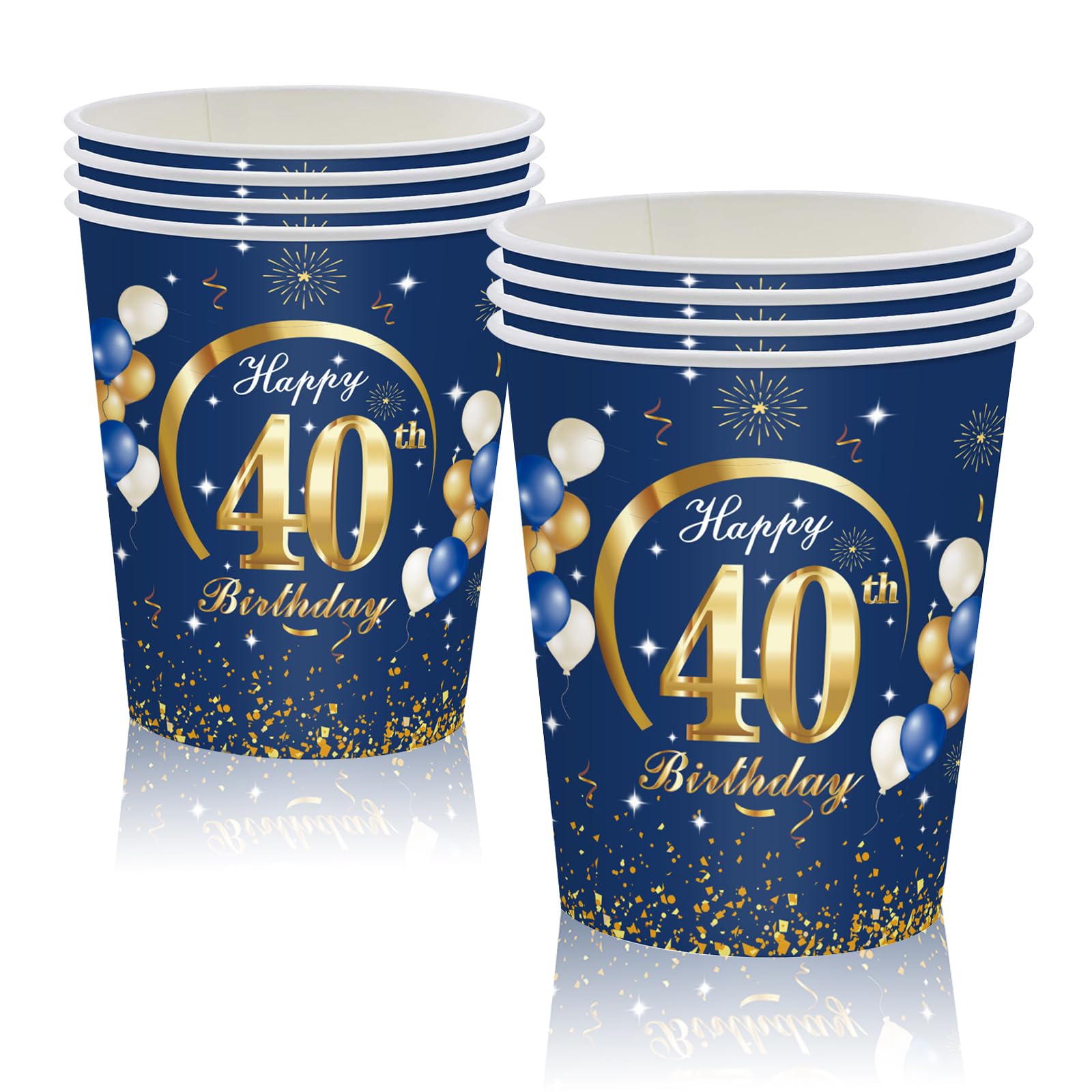 16 Pezzi Bicchieri di Carta per 40° Compleanno Blu Oro, 40 Anni Bicchieri per Feste,9oz/250ml Tazze Ecologici Carta di Usa e Getta,Decorazioni Festa Compleanno -16 Ospiti