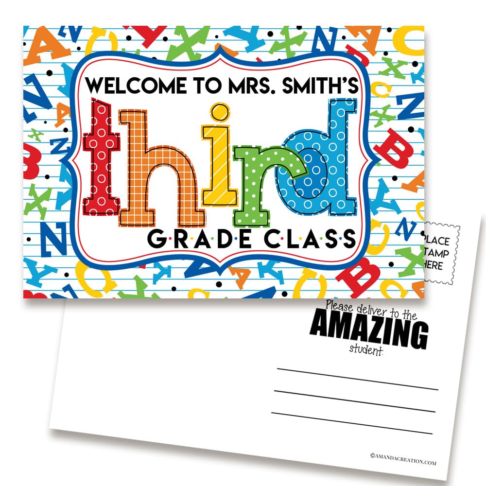 Amanda CreationBack to School Postcards Custom Welcome To Third Alphabet Letter Notes for Students, 30 4"x6" Fill In Notecards - Personalized Bulk from Teacher Positive Note Home