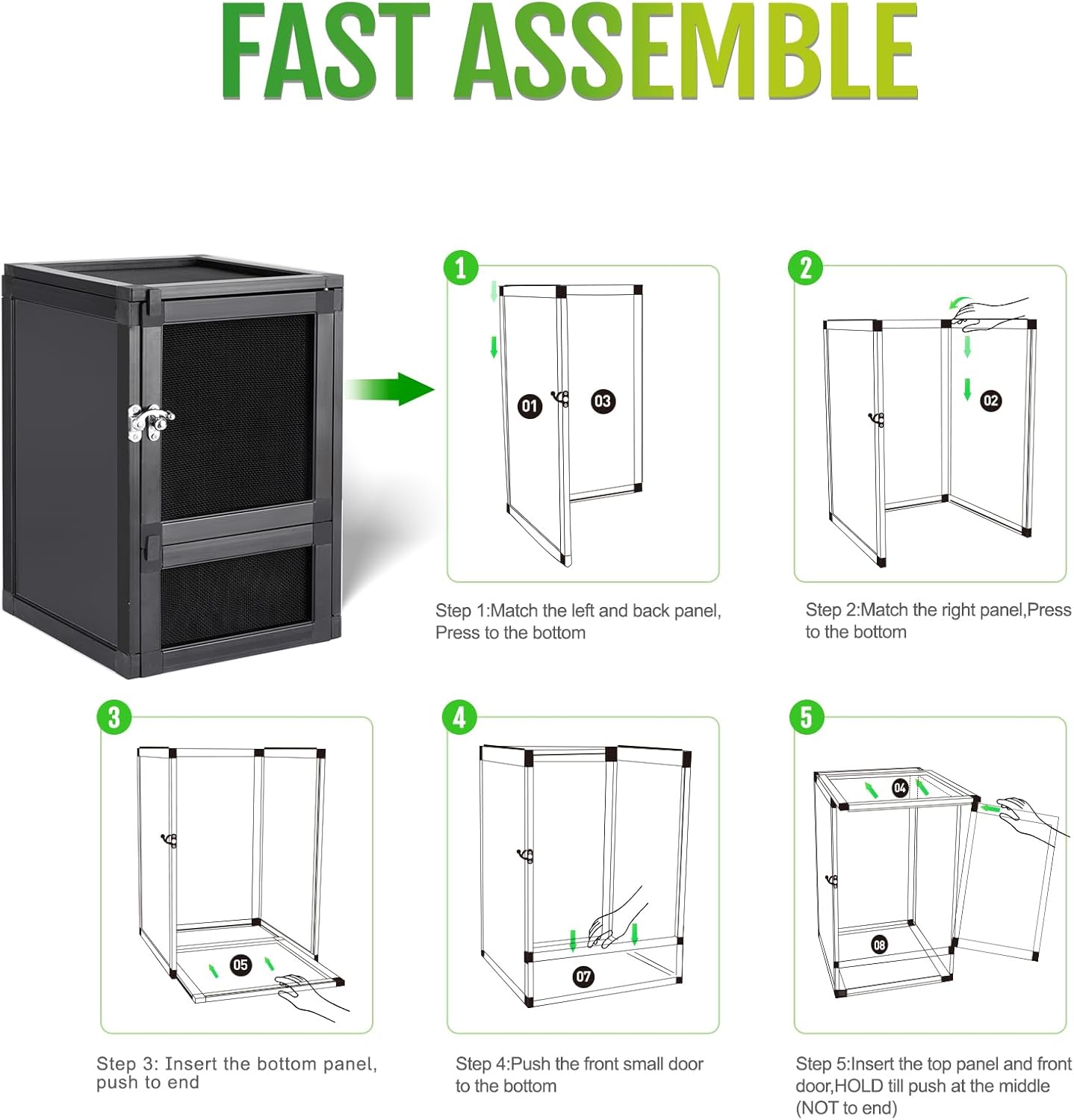 8" x 8" x 12" Small Reptile Cage Hatching Habitat, Screen & Acrylic Doors, Ventilated Terrarium for Lizards, Snakes, Frogs, Easy Assembly, Two Doors