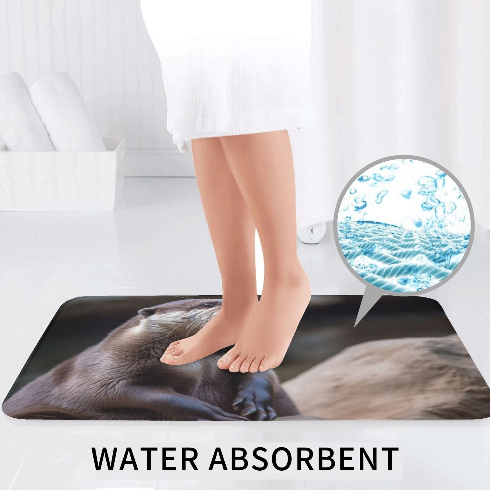 OUSIKA Set di tappetini da bagno con stampa a tema "Giocare nell'acqua", 3 pezzi inclusi, tappetino da contorno assorbente per bagno