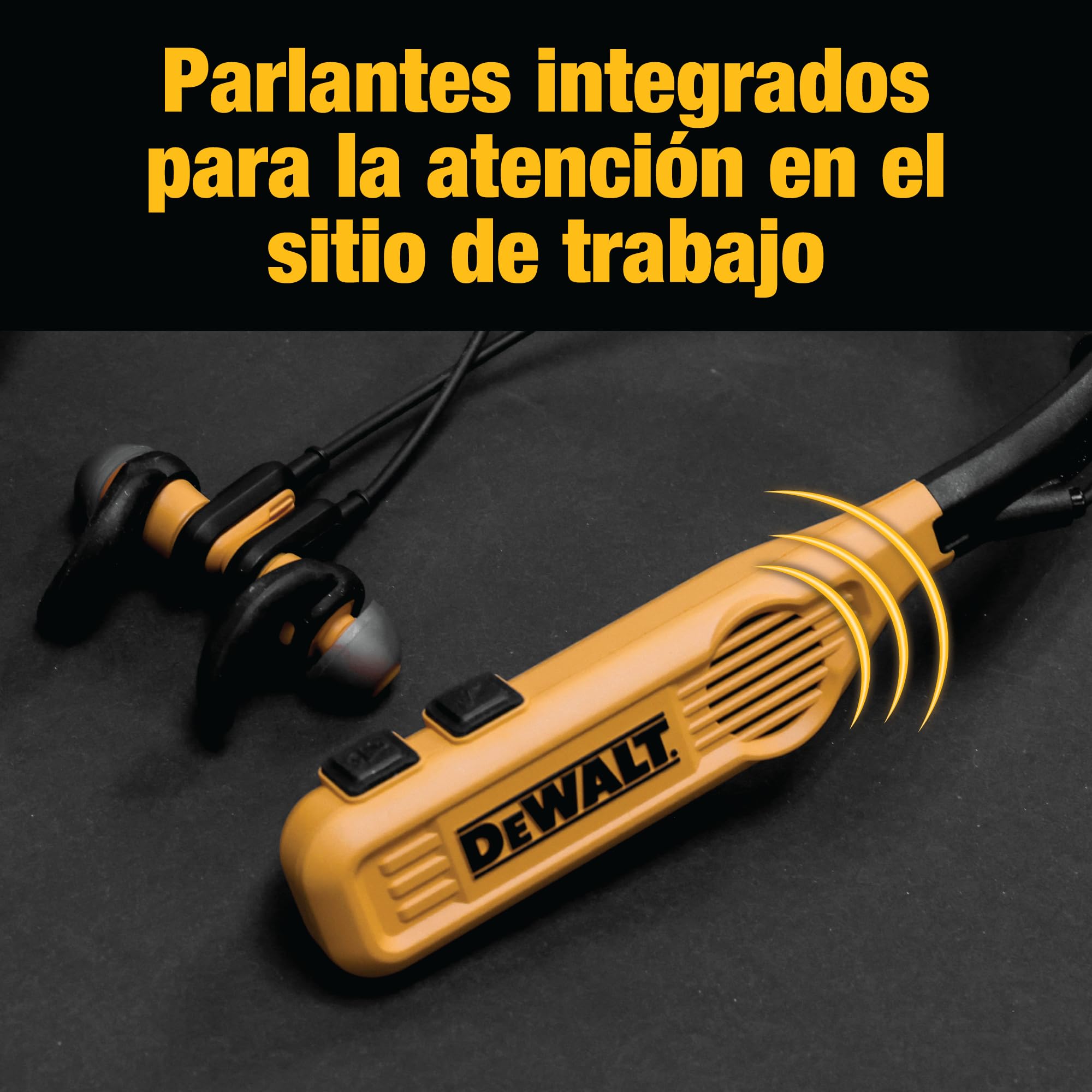 DEWALT Auriculares Inalámbricos Bluetooth 2-en-1 con Altavoces Integrados, Cascos Inalámbricos Bluetooth de Diadema, 60h Autonomía, Cancelación de Ruido, IP56, Manos Libres para Trabajo y Llamadas
