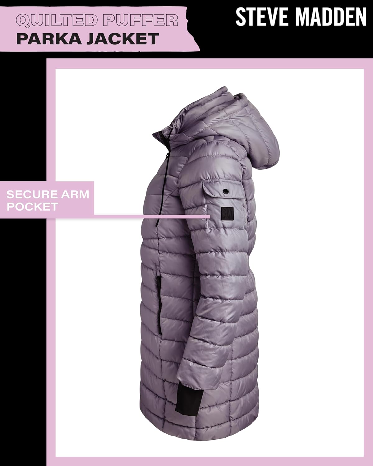 Steve Madden Womens Packable Puffer Jacket - Insulated Puffer Hooded Long Parka Coat - Quilted Warm Winter Jackets for Women - Image 5