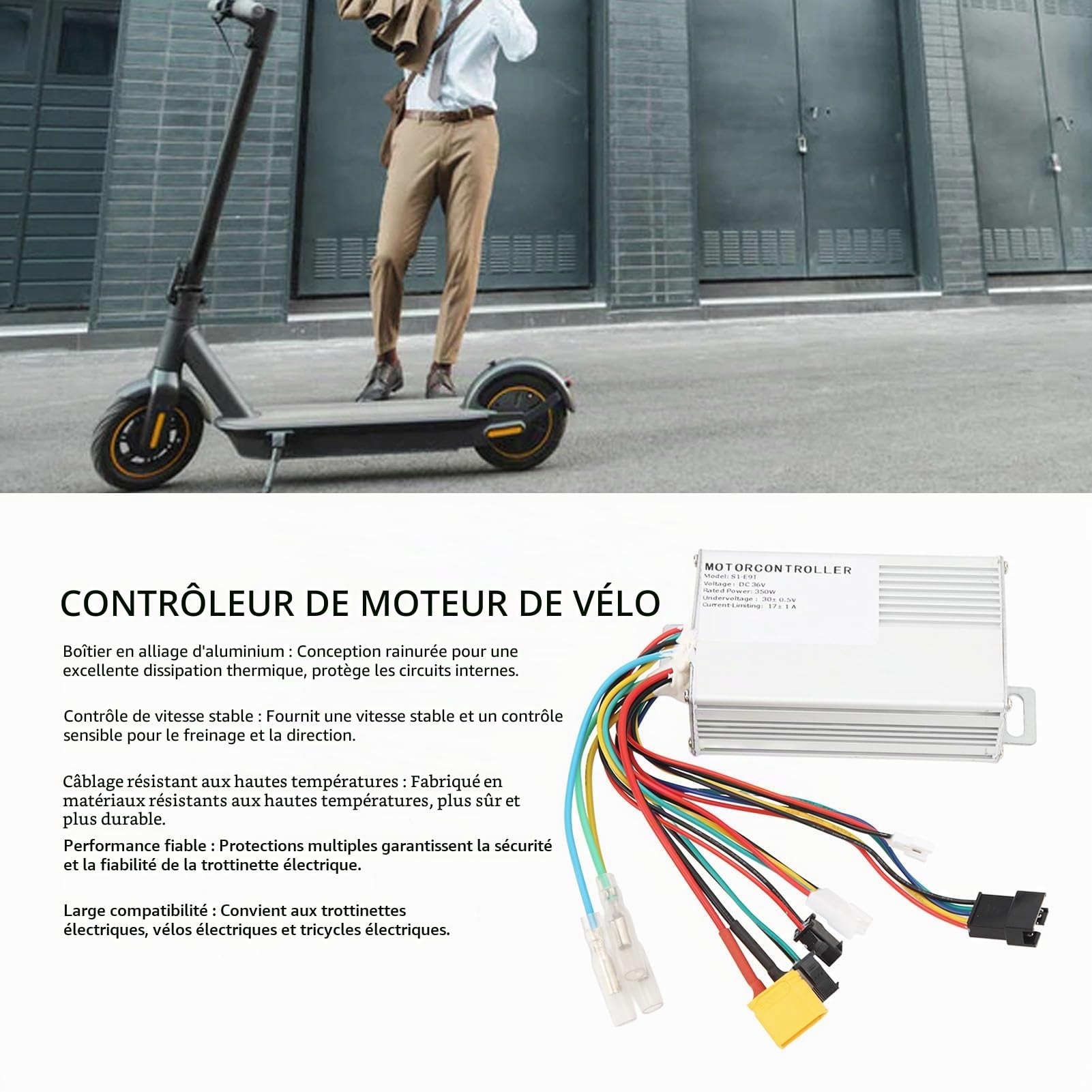 Pyhodi Contrôleur E9T pour Scooter électrique 350 W 36 V, Contrôleur de Moteur de Vélo électrique en Alliage D'aluminium, Contrôle Réactif, Bonne Dissipation de la Chaleur, Résistance