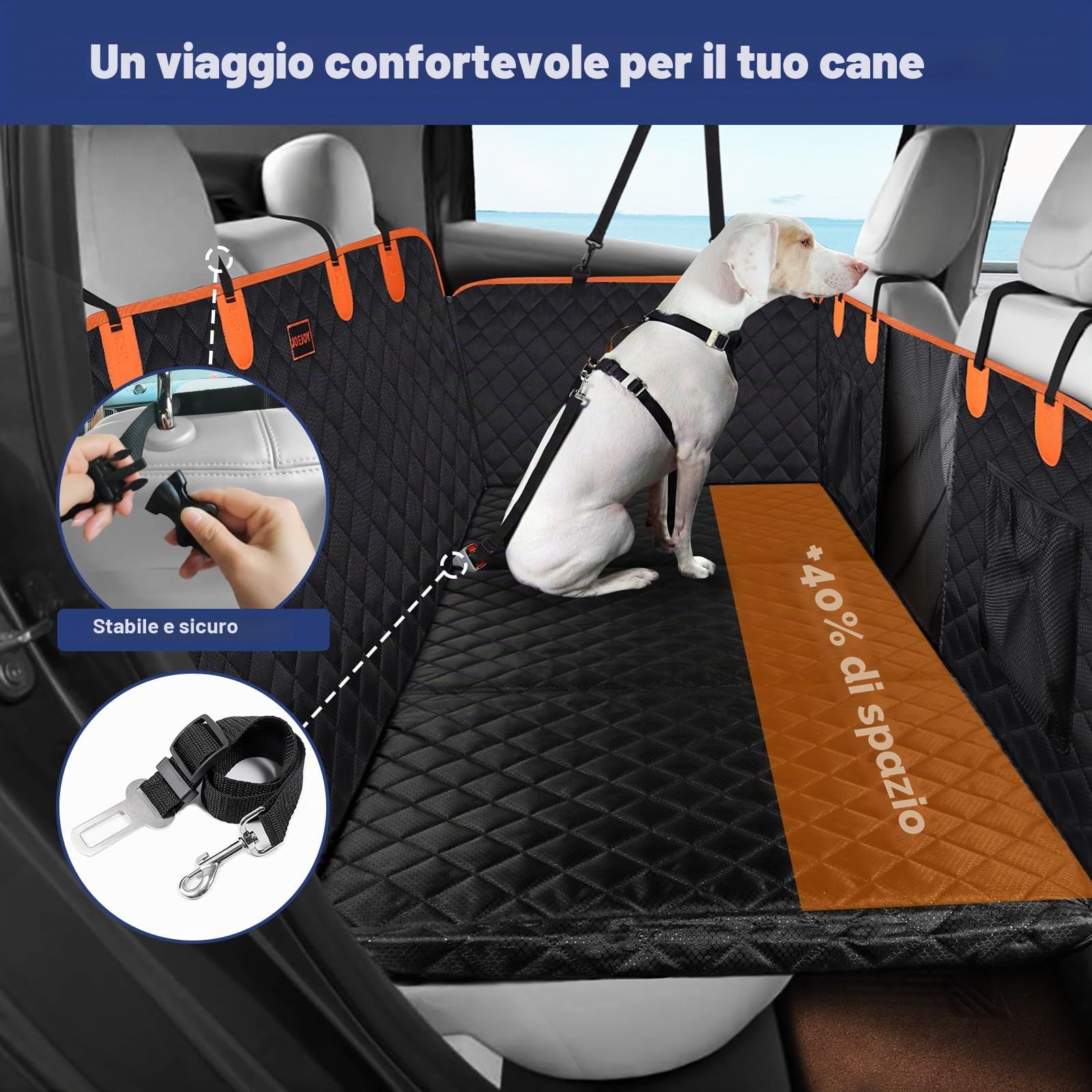 JOEJOY Coprisedile Auto per Cani, Estensore per Sedile Posteriore per Cani, Coprisedile Posteriore Auto per Grandi Fondo Rigido, Telo Auto per Cani Antigraffio Impermeabile Amaca per Cani, Nero