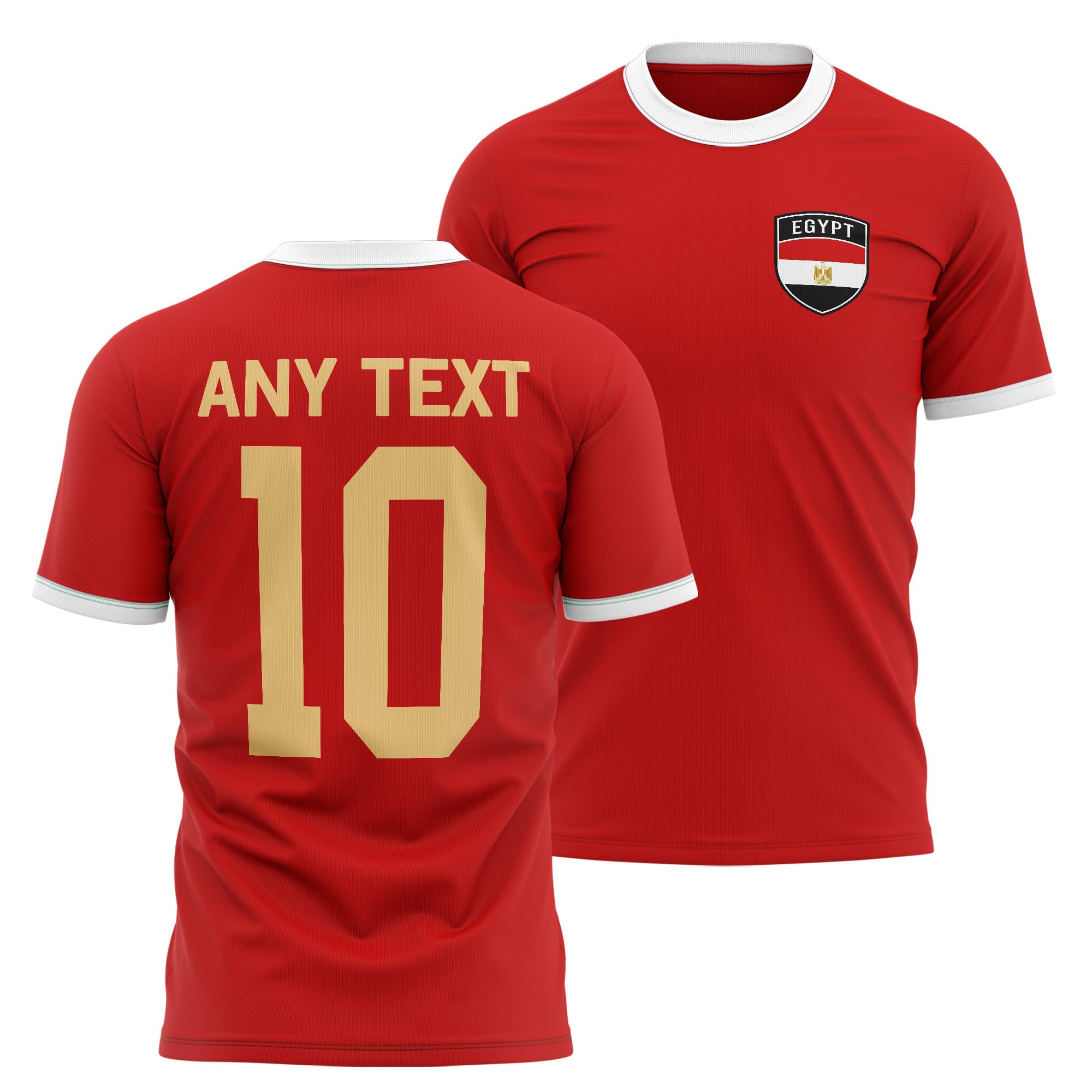 Egypt Mens Ringer T Shirt - Egyptian Badge Custom Name Number Tee - Red/White - Football Supporter Fan Top, 3XL, Red/White