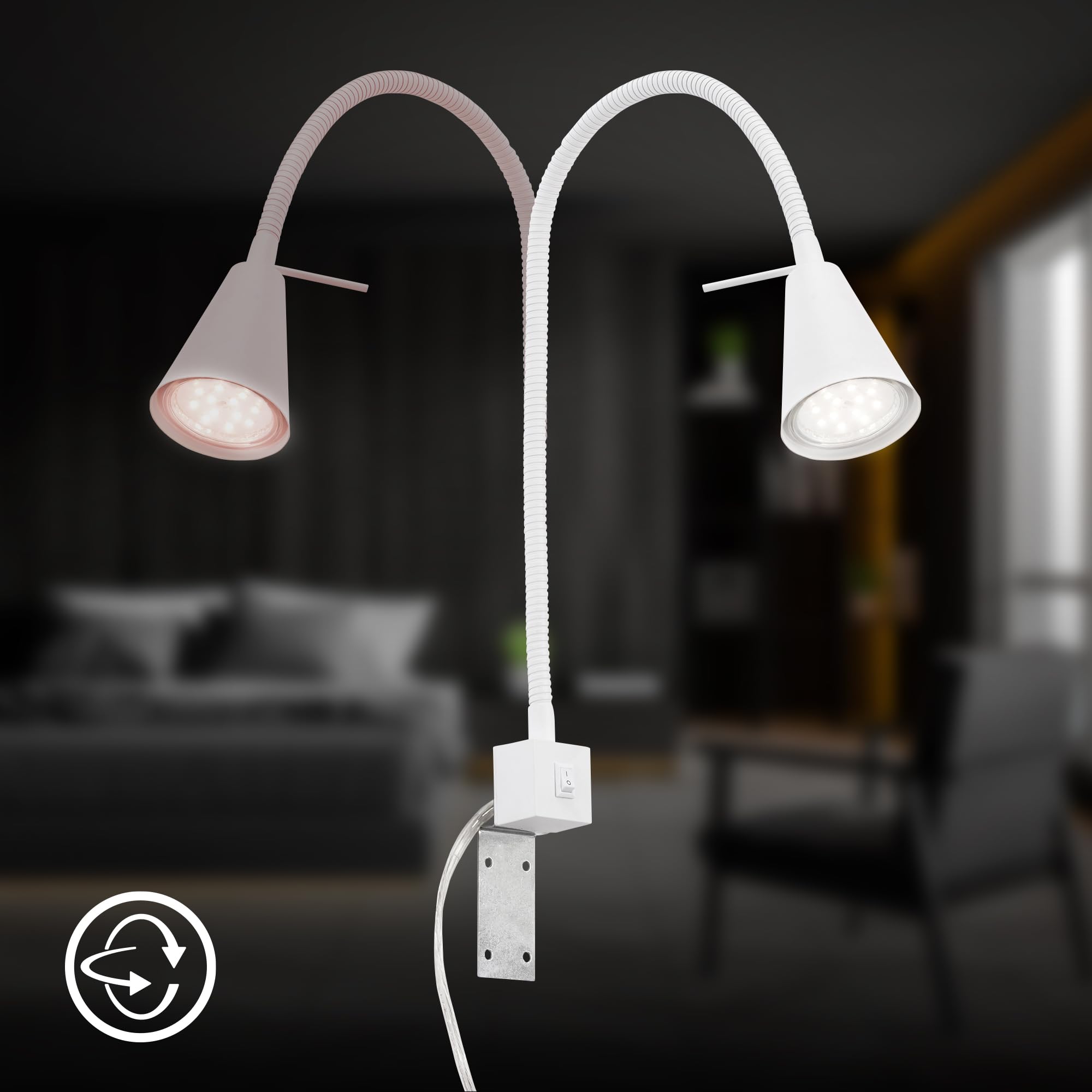 Briloner Leuchten Lampada da letto a LED, braccio flessibile, con interruttore on/off, 4 watt, 400 lumen, 3.000 Kelvin, colore bianco