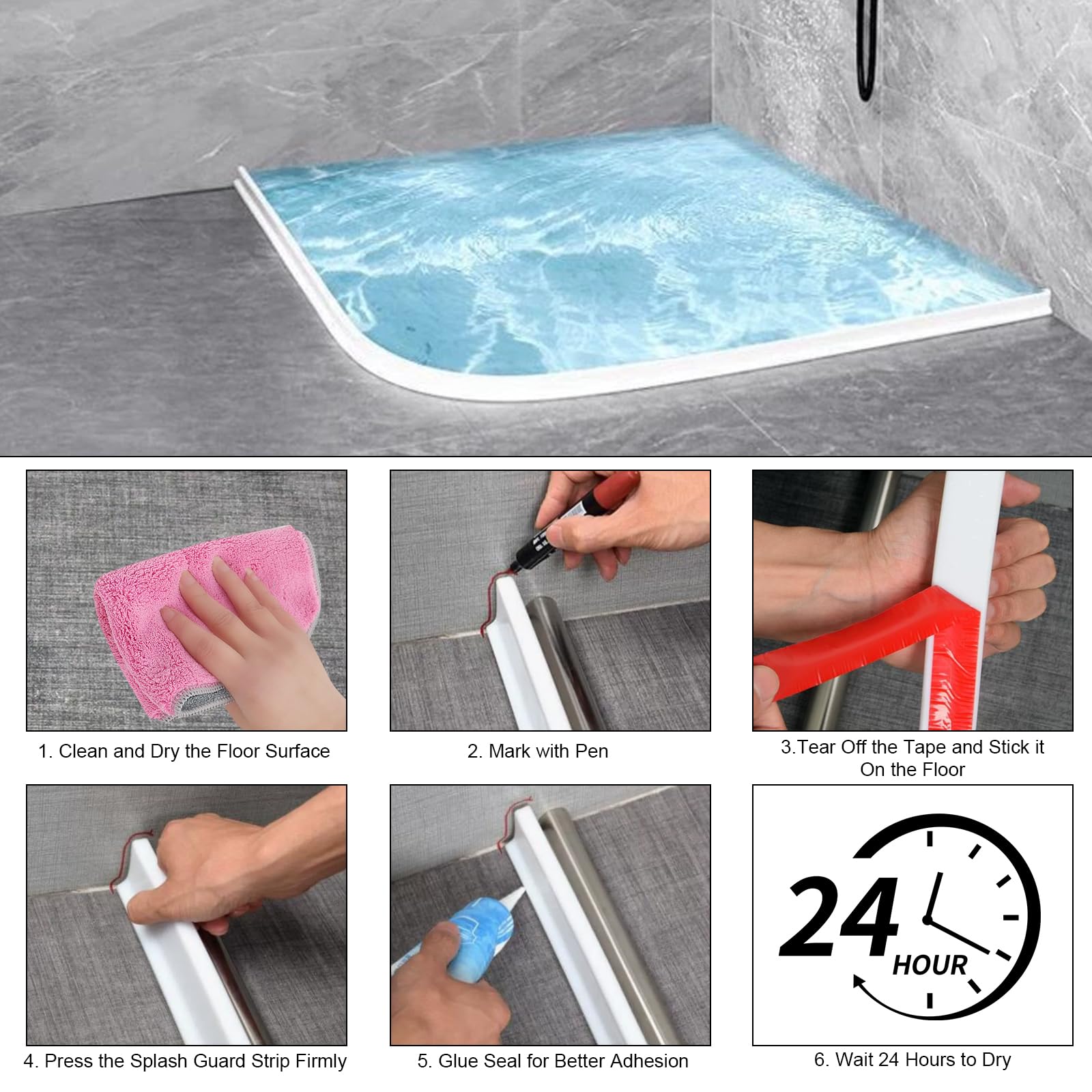Barriera Doccia 2 M Soglia Doccia Silicone Doccia Autoadesivo Bordo Vasca da Bagno Pieghevole Barriera per Doccia Bordo per Piatto Doccia Paratie Antiallagamento per Cucina Bagno e Toilette (Bianco)