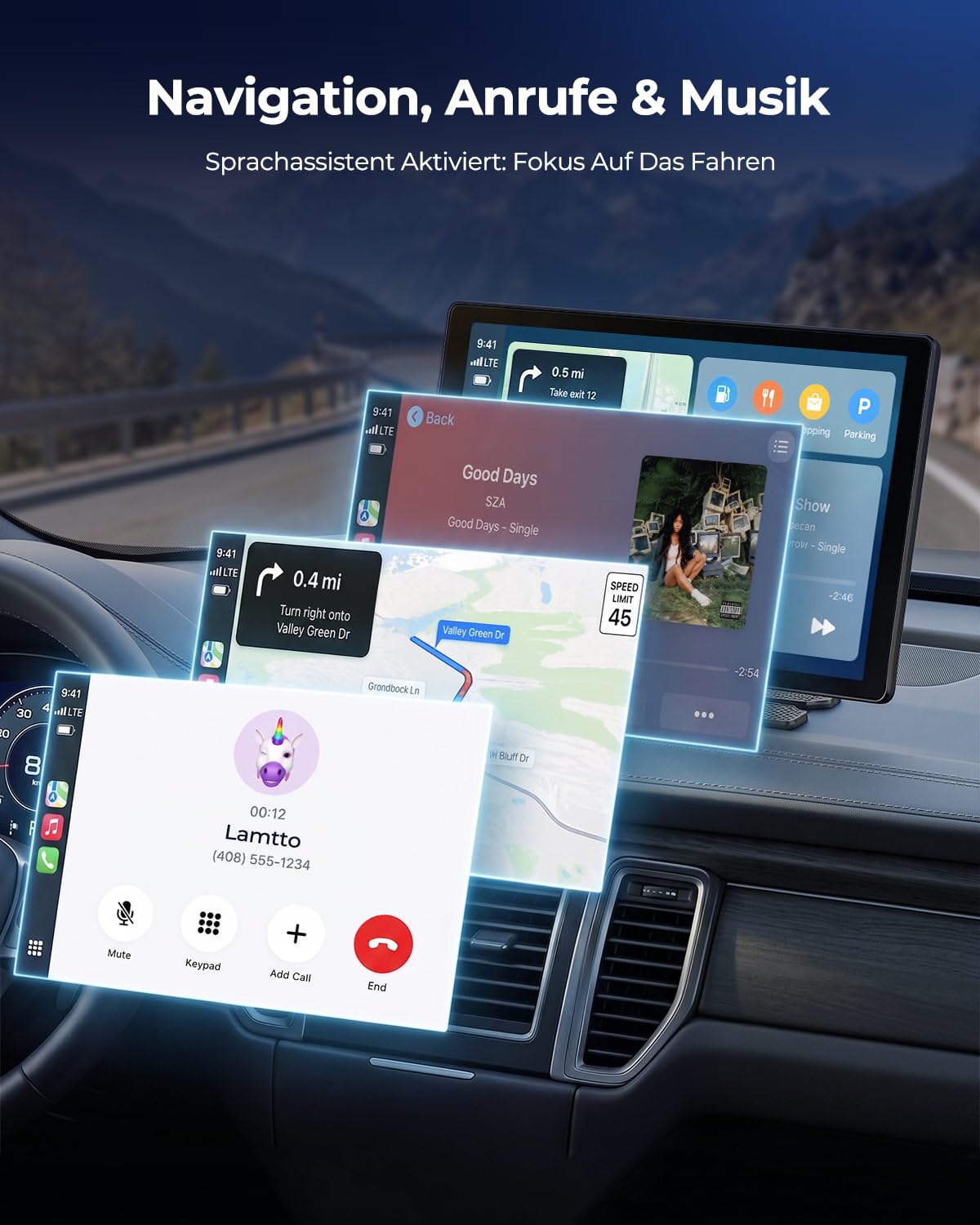 LAMTTO 11 Zoll Wireless CarPlay Display mit YouTube TikTok Video-Apps,Tragbares Autoradio für Apple CarPlay&Android Auto mit Rückfahrkamera/Navigation/In-Cell Touchscreen/Sprachassistent/OTA/Bluetooth