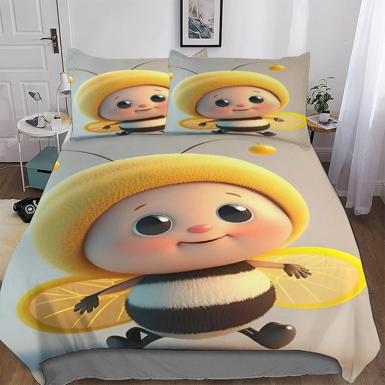 Housse de couette abeille 3D King pour illuminer et décorer une chambre à coucher