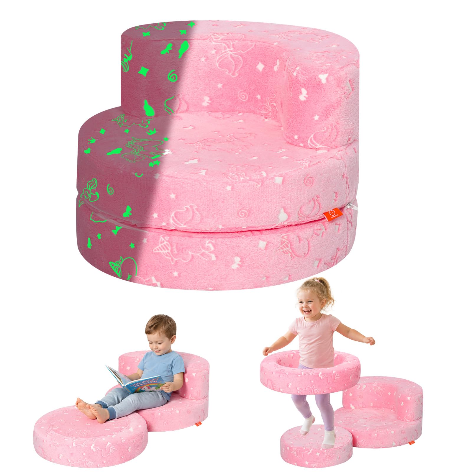 MeMoreCool Kids Couch Sofa, Convertible Toddler Chair Glowing Unicorn