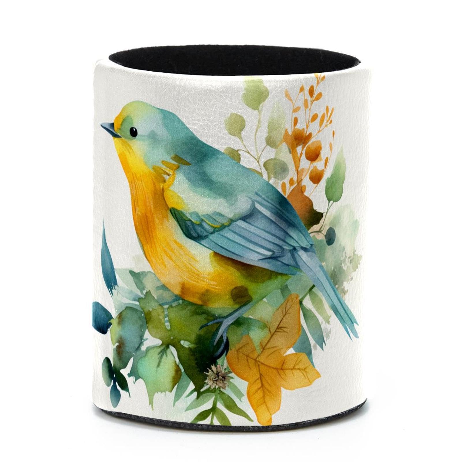 VAPOKF Round Pencil Holders for Desk, Watercolor Bird Pen Holders Pen Pot Makeup Brushes Storage Desktop Stationery Supplies Organiser for Home Office