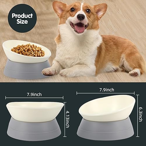 Miniatura 4 de Bulldog Bowl - Plato antideslizante de goma desmontable para perros y gatos, base inclinada estéril para mascotas (gris, 3.5 tazas (perro